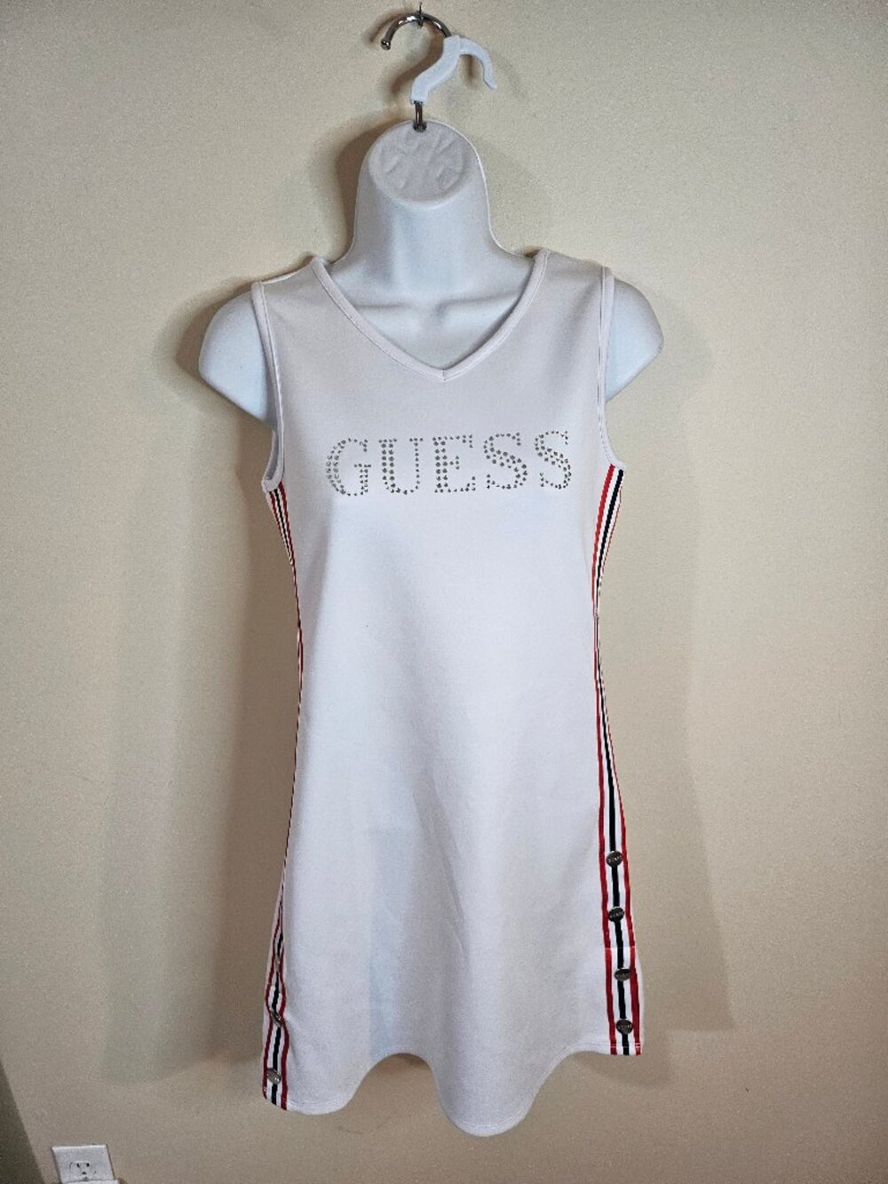 Guess Rhinestone Logo Striped Bodycon Tank Dress - Size 14 / M